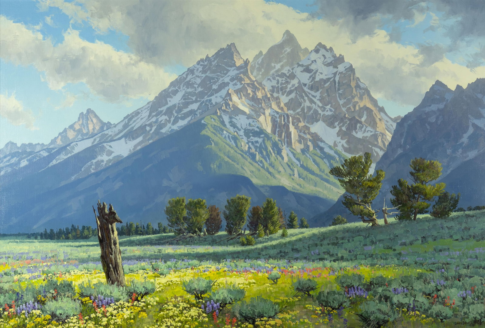 Lanny Grant, Summer Solitude, 1992: Lanny Grant b.1953 Summer Solitude, 1992 oil on board signed lower right: LANNY GRANT © verso: titled, dated and signed 40 x 60 in., Frame: 51 x 71 x 2 in. Provenance: Trailside Galleries,