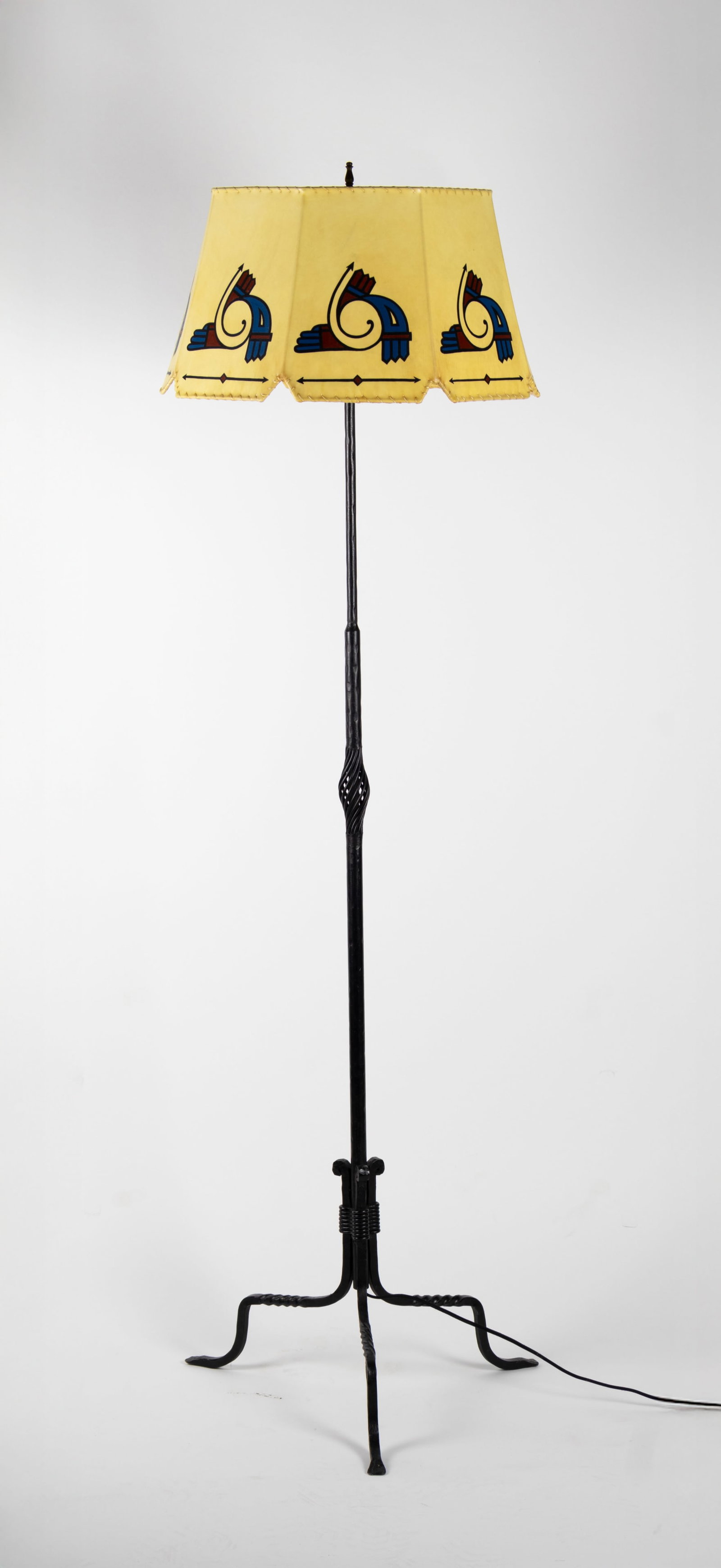 Thomas Molesworth, Wrought Iron Floor Lamp with Rawhide Shade, c. 1950s: Thomas Molesworth 1890-1877 Wrought Iron Floor Lamp with Rawhide Shade, c. 1950s wrought iron, rawhide 64 1/4 x 19 x 19 in. Provenance: Zach Brinkerhoff Bear River Duck Club, Brigham City, UT From a