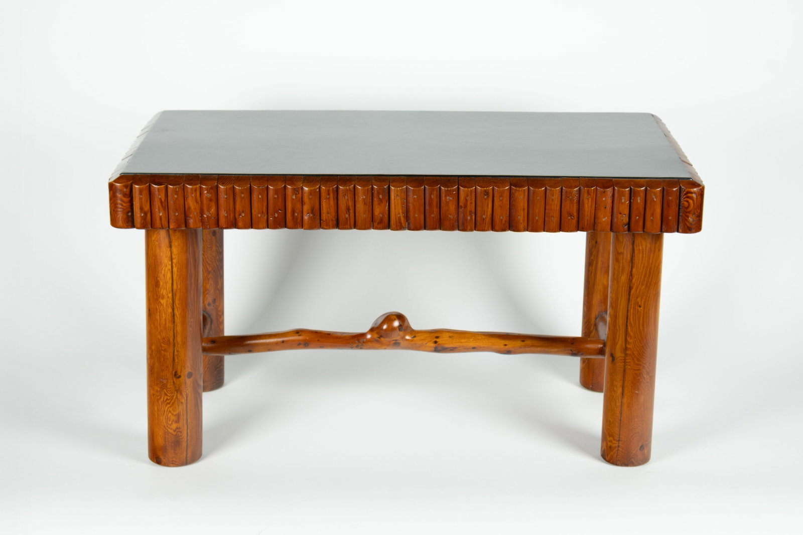 Thomas Molesworth, Coffee Table with Burled Stretcher and Applied Half Pole Trim, c. 1945 (1 of 3)
