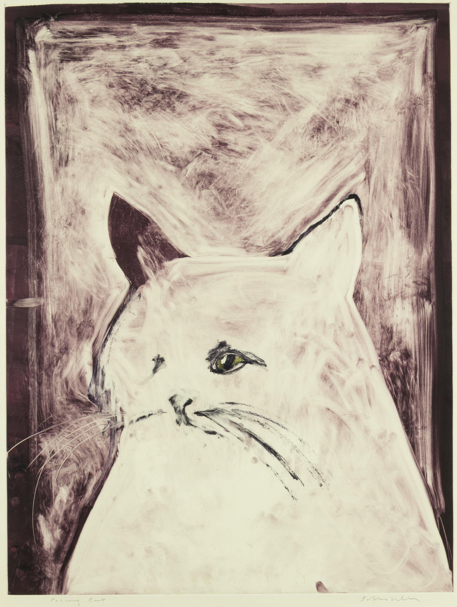 Fritz Scholder, Posing Cat: Fritz Scholder Luiseño, 1937-2005 Posing Cat monotype on paper signed lower right: Fritz Scholder 36 1/2 x 27 1/2 in., Frame: 45 x 33 x 2 in. Provenance: Larsen Gallery, Scottsdale, AZ (label