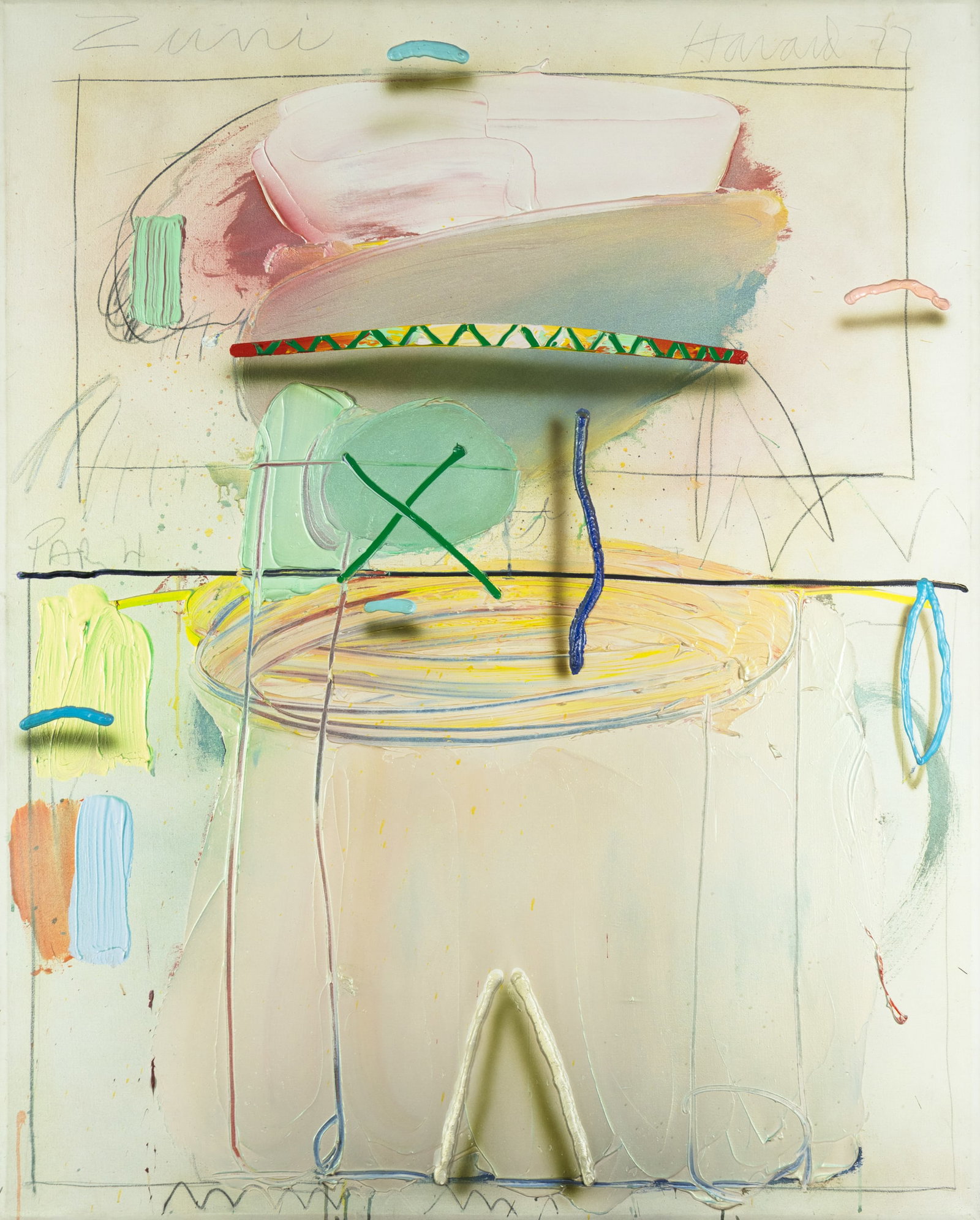 James Havard, Zuni, 1977: James Havard 1937-2020 Zuni, 1977 acrylic on canvas signed and dated upper right: Havard '77 verso: titled, signed and dated 60 x 48 x 2 in. Provenance: Sotheby's New York, Arcade, Old Mas