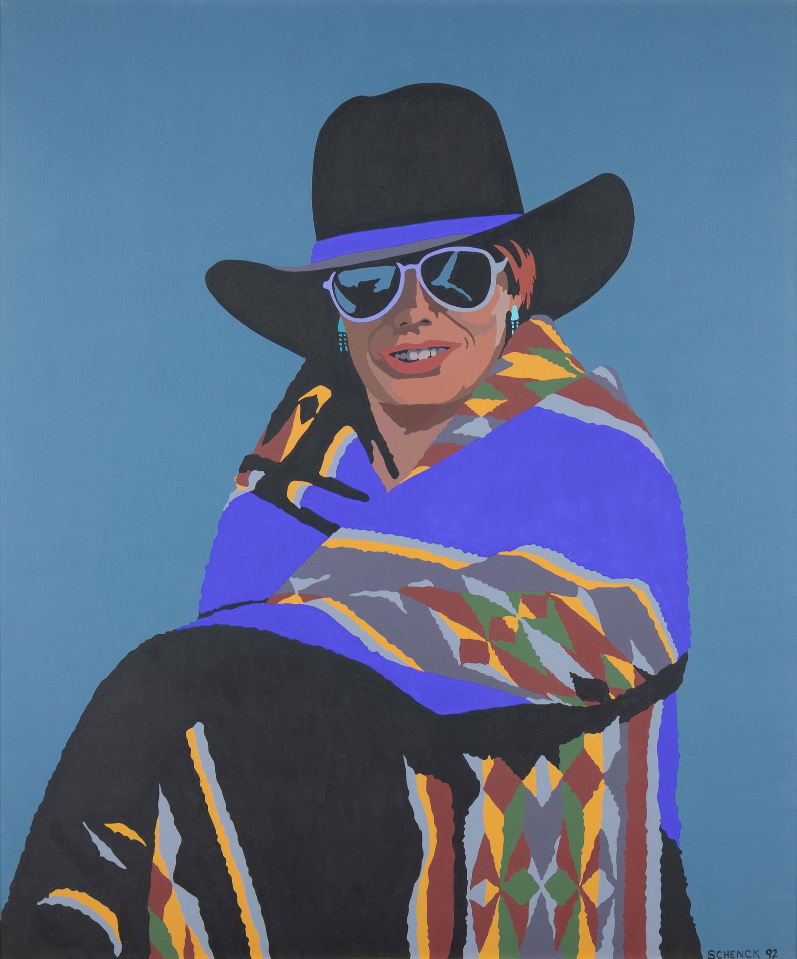 Bill Schenck, The Blanket Trader, 1992: Bill Schenck b.1947 The Blanket Trader, 1992 oil on canvas signed and dated lower right: SCHENCK 92 verso: signed, dated and titled 42 1/2 x 35 1/2 in., Frame: 44 1/2 x 37 7/8 x 2 in. Provenance: