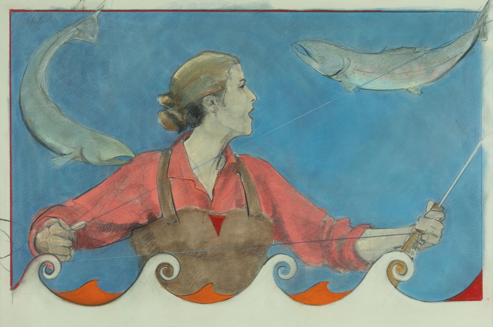 Donna Howell-Sickles, Singing Songs of the River, 1997: Donna Howell-Sickles b.1949 Singing Songs of the River, 1997 mixed media on paper signed and dated upper left: © 97 Donna Howell·Sickles 29 x 43 1/4 in., Frame: 39 1/2 x 53 3/8 x 1 in.