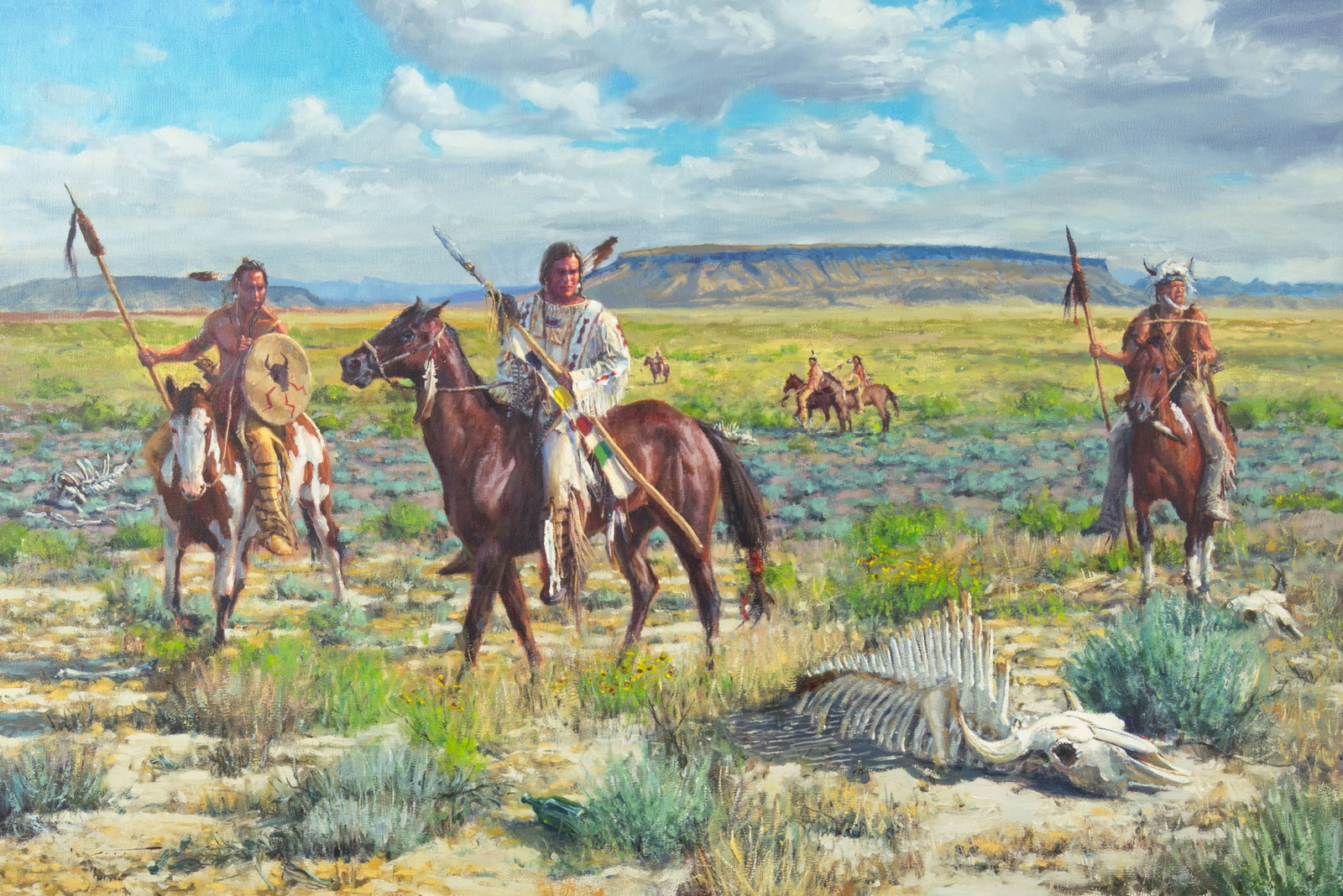 Doug Levitt, b.1964, Buffalo Skeletons Litter the Plains, 2019: Doug Levitt b.1964 Buffalo Skeletons Litter the Plains, 2019 oil on board signed lower left: Levitt verso: titled, signed and dated 24 x 36 in.; Frame: 29 1/12 x 41 1/2 x 2 3/4 in. Provenance: The