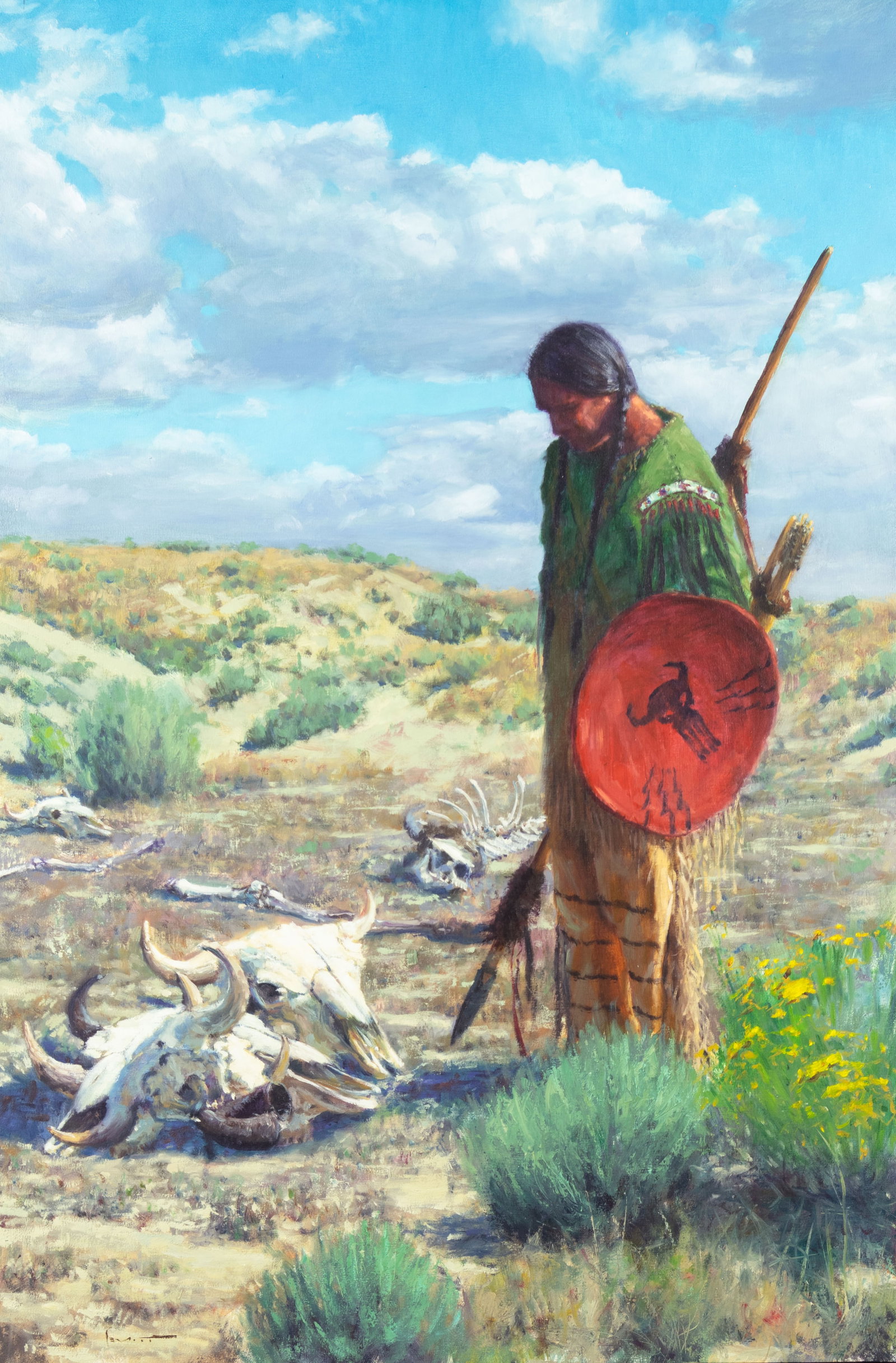 Doug Levitt, b.1964, The Buffalo Longing, 2018: Doug Levitt b.1964 The Buffalo Longing, 2018 oil on board signed lower left: Levitt verso: titled, signed and dated 36 x 24 in.; Frame: 41 1/2 x 29 3/4 x 2 1/2 in. Provenance: The Russell: Sale to