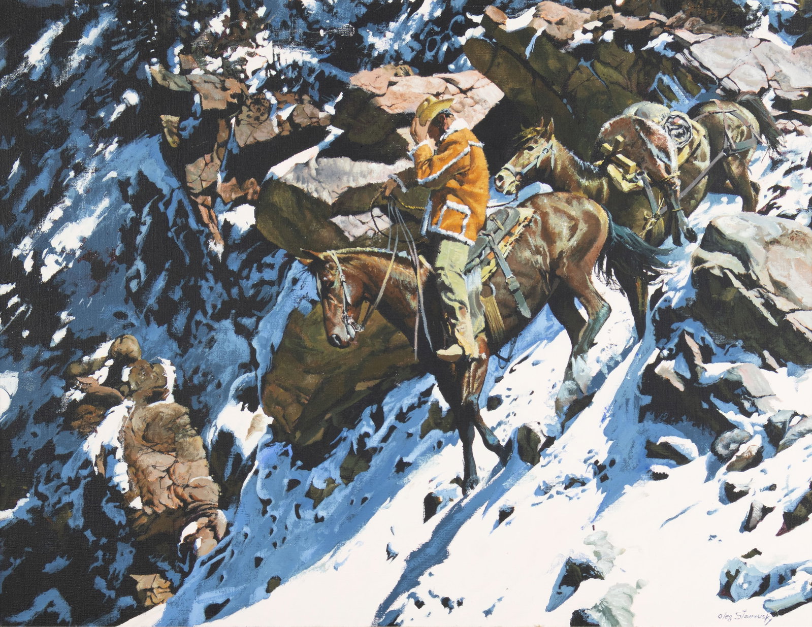 Oleg Stavrowsky, Gettin' Home Is Half the Fun: Oleg Stavrowsky 1927-2020 Gettin' Home Is Half the Fun oil on canvas signed lower right: Oleg Stavrowsky verso: titled and signed 30 x 40 in., Frame: 36 3/4 x 46 1/2 x 3 in. Provenance: From a