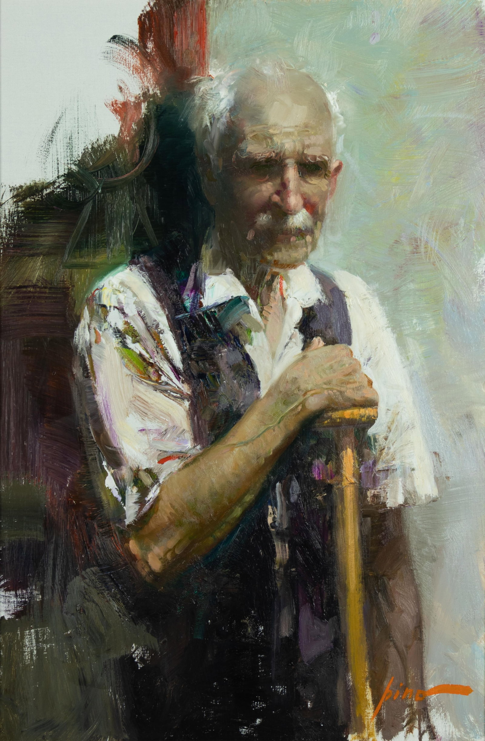 Pino Dangelico, A Long Time Ago: Pino Dangelico 1939-2010 A Long Time Ago oil on canvas signed lower right: Pino 30 x 20 in., Frame: 38 3/4 x 28 3/4 x 3 in. Provenance: Trailside Galleries, Jackson, WY & Scottsdale, AZ (label verso)