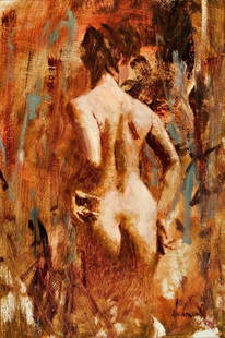 Nude Study: Schmid, Richard, (1934- ), 12 x 8 inches, oil on board, signed lower right