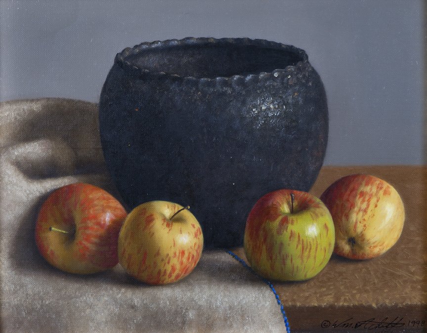 San Felipe and Apples by William Acheff: Acheff, William, oil on linen, 7 x 9