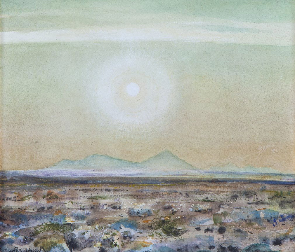 Dusty Sundown by Peter Hurd: Hurd, Peter, watercolor, pencil, and ink on paper, 8 3/4 x 10