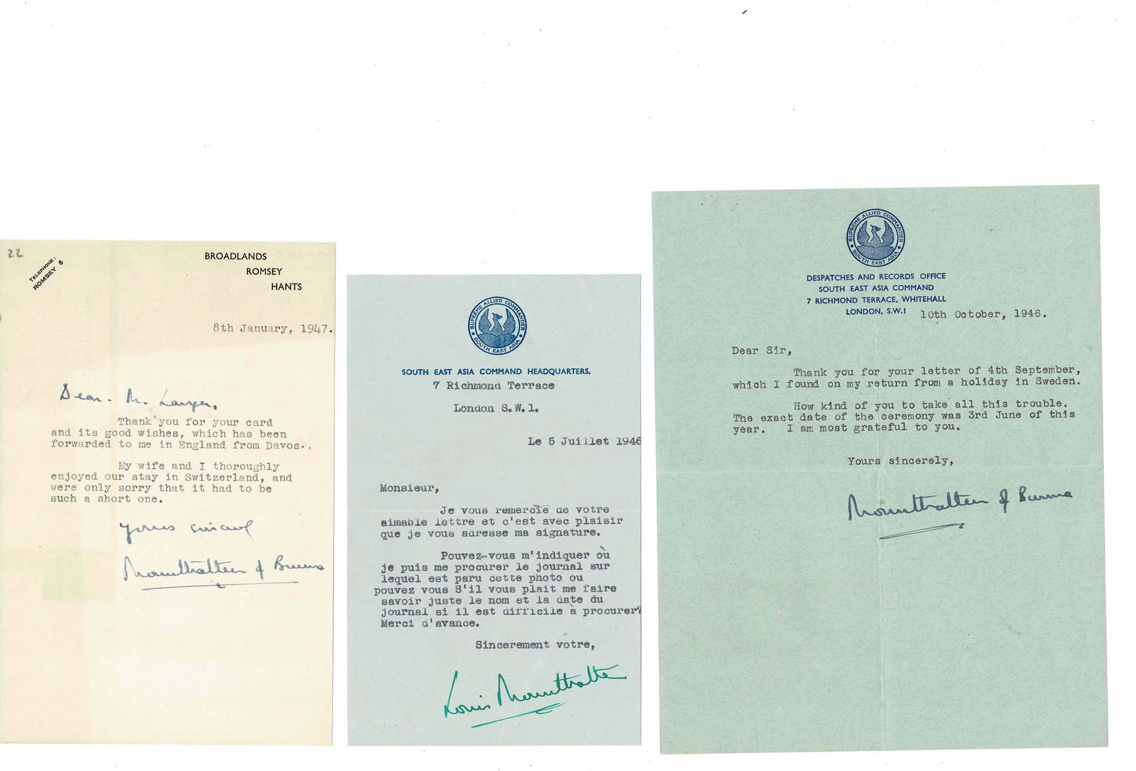 HISTORY - MOUNTBATTEN of Burma Louis (1900 - 1979) - Typed letter signed (1 of 3)