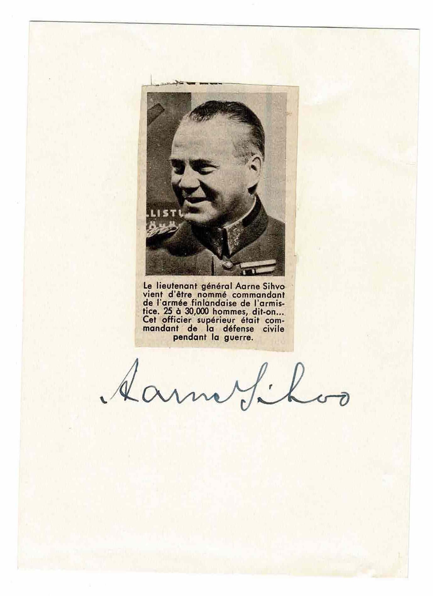 HISTORY - SIHVO Aarne (1889 - 1963) - Photograph signed (1 of 1)