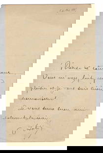 LITERATURE - LOTI Pierre Julien VIAUD (1850 - 1923) - Autograph letter signed: Naval school in Brest. He wrote in his spare time. In 1881, he was promoted to lieutenant. In 1891, he was elected to the Académie Française. Autograph letter signed "P. Loti" to an Abbot ..