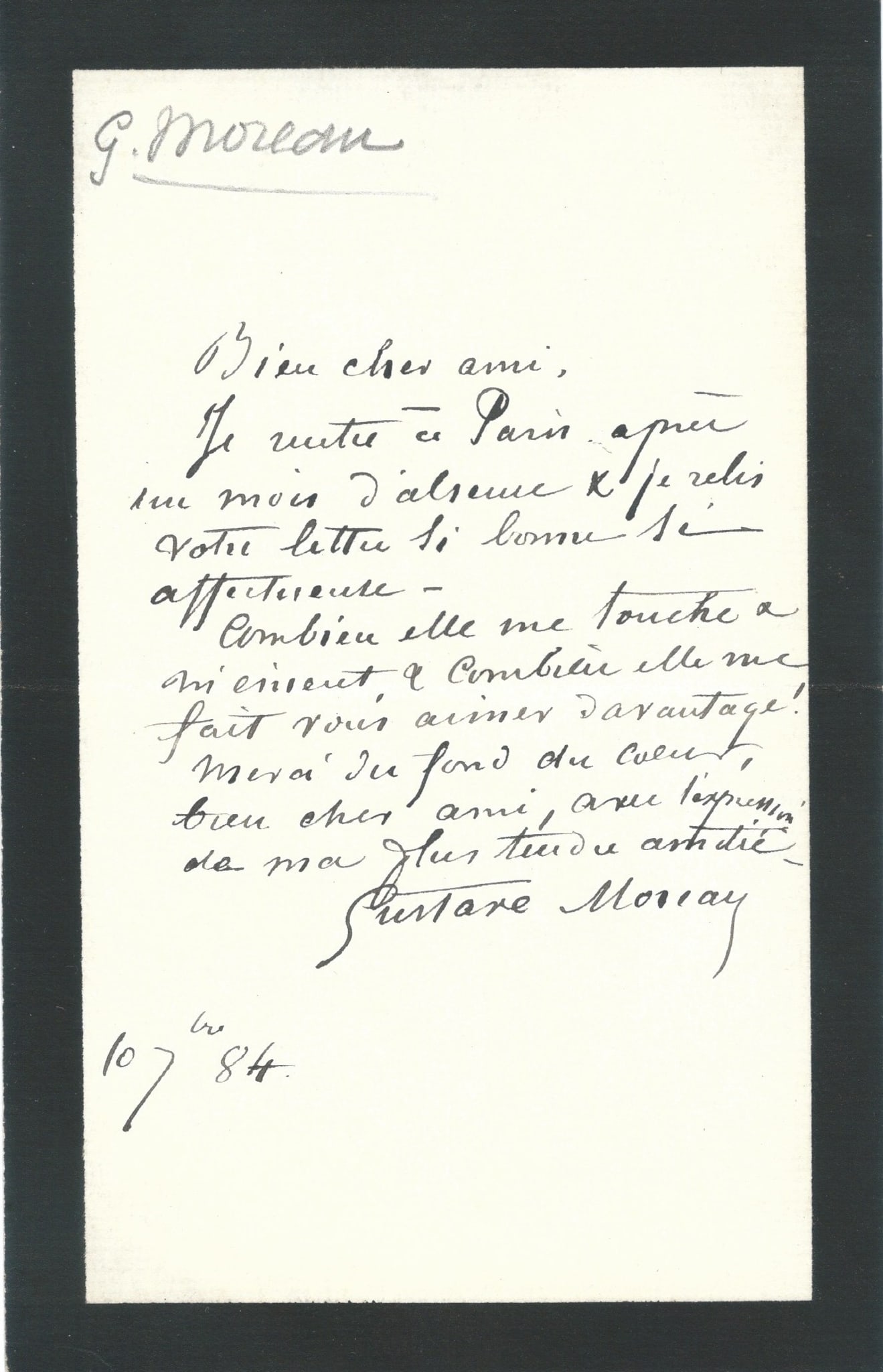 ART - MOREAU Gustave (1826 - 1898)  - Autograph letter signed (1 of 1)