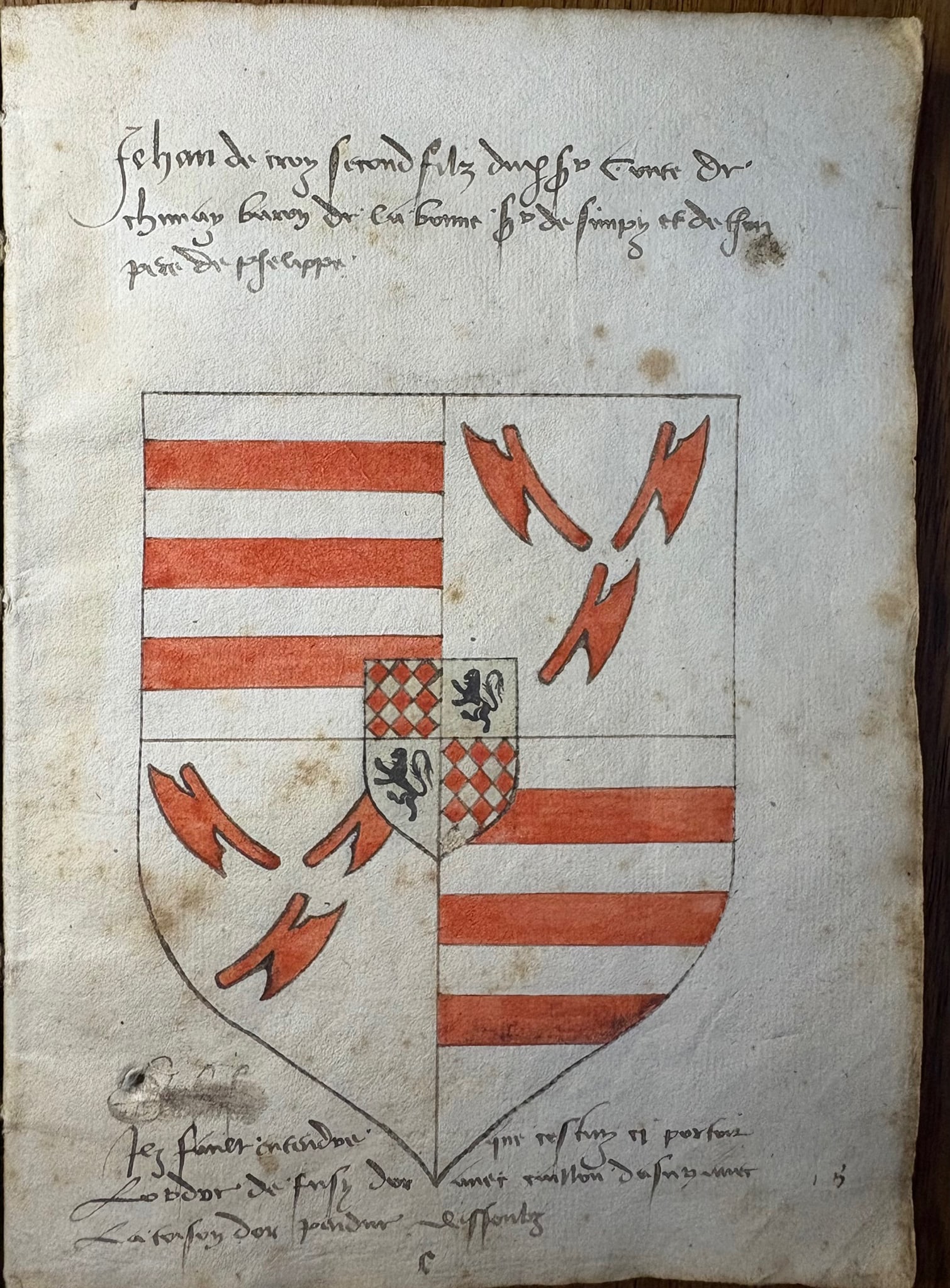 HISTORY Heraldic Splendor for a Prince The Armorial of Charles de Croy, Prince of Chimay: Manuscript on paper, French, 16th century. br 4to 180 times 140 mm. 56 leaves, foliated 155 with fol. 2 repeated, plus a blank at beginning and end complete.A richly illuminated armorial containing 83