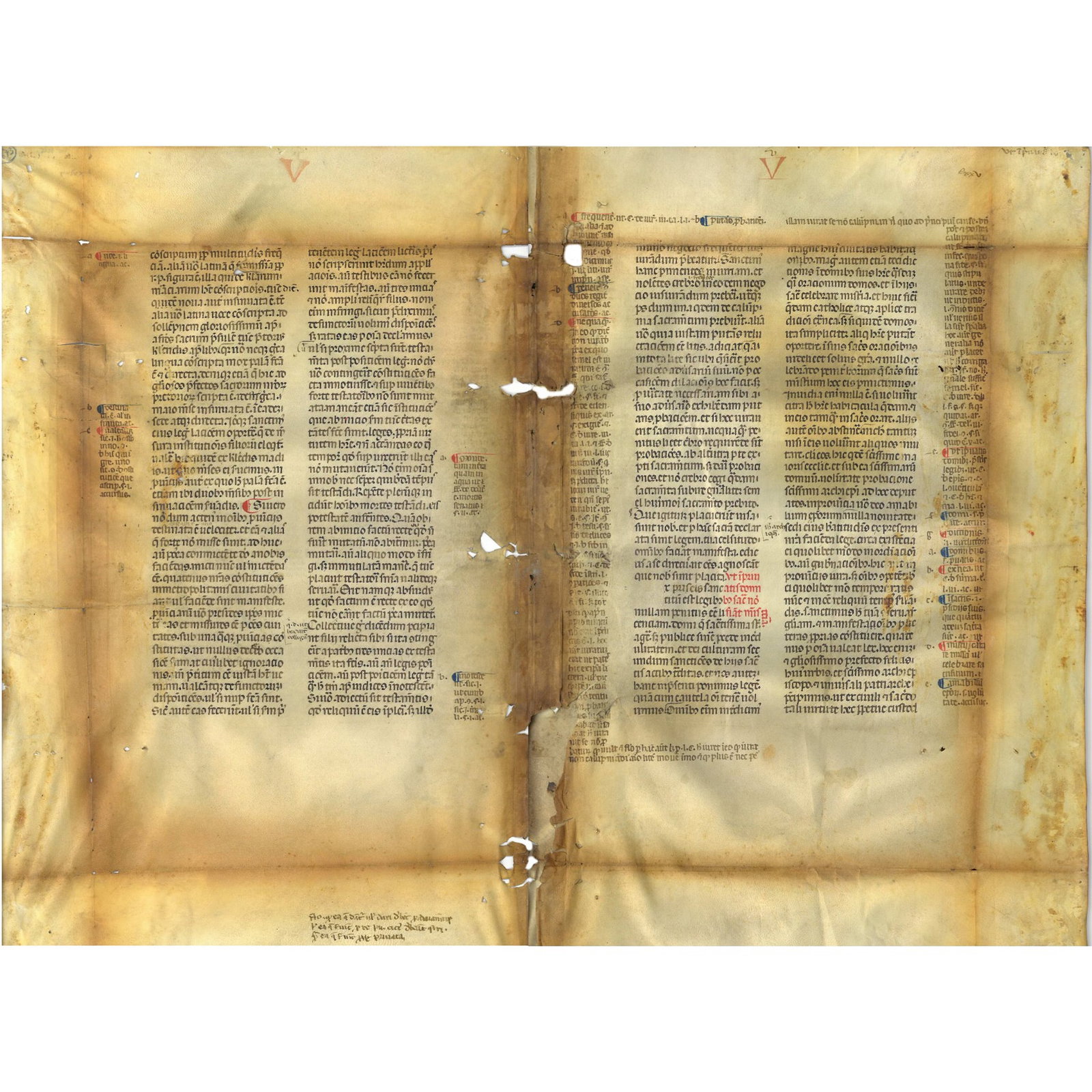 [HISTORY] - [Canon Law – Corpus Iuris Canonici Fragment With Commentary – Italy, Late: Corpus Iuris Canonici (manuscript fragment) Italy (probable), late 13th century. Parchment bifolium, 450 x 290 mm (writing space c. 240 x 150 mm). Text in Gothic littera textualis in brown ink, arrang