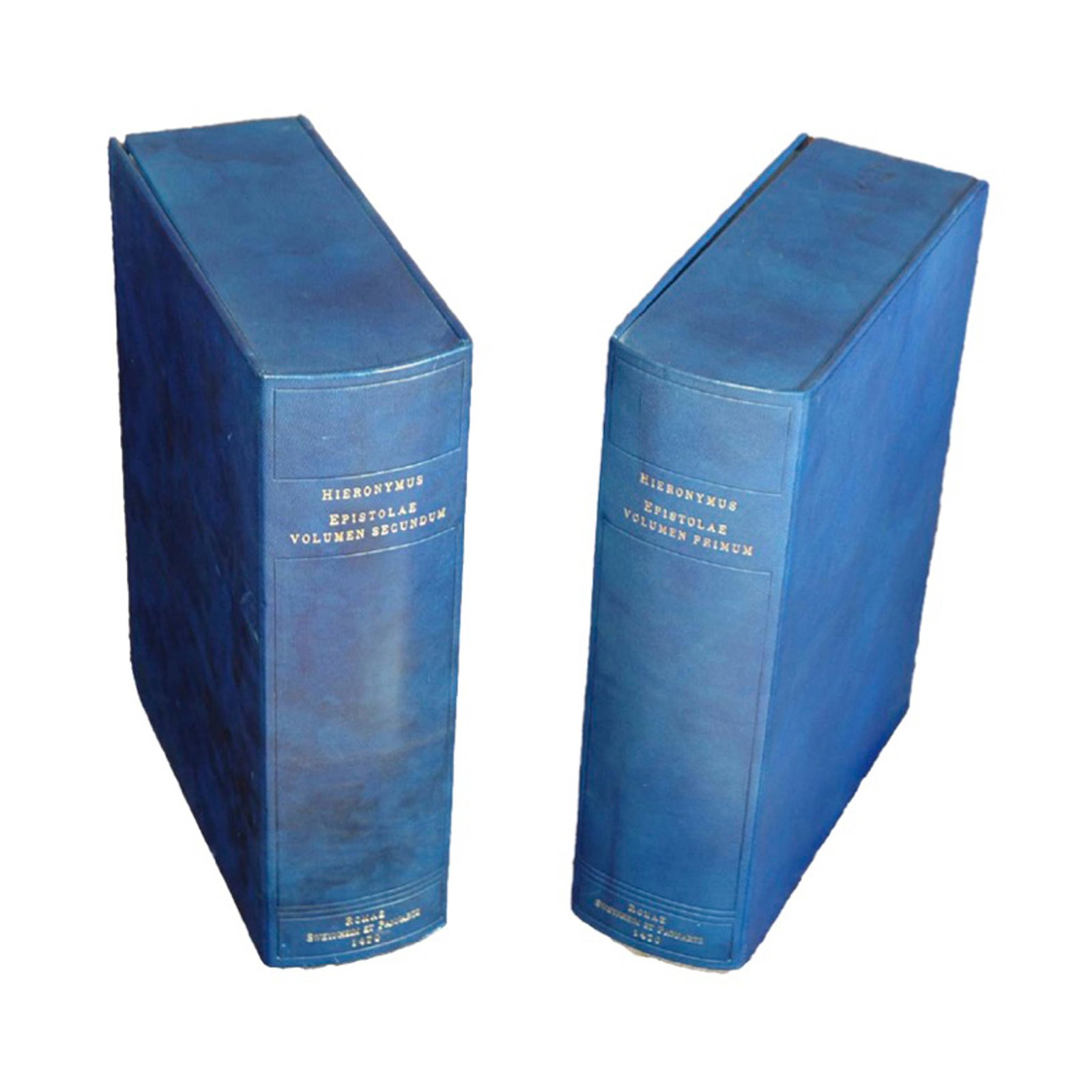[HISTORY] - Hieronymus Sophronius Eusebius (IV-V century) - 1470. The Pioneers Of The Art Of: Epistolae. Rome: Sweynheym and Pan-nartz, [not after August, 30] 1470. 2 folio volumes (different sizes).Romantic binding in violet blind-tooled calf with gilt decorations and gilt-lettered title and 