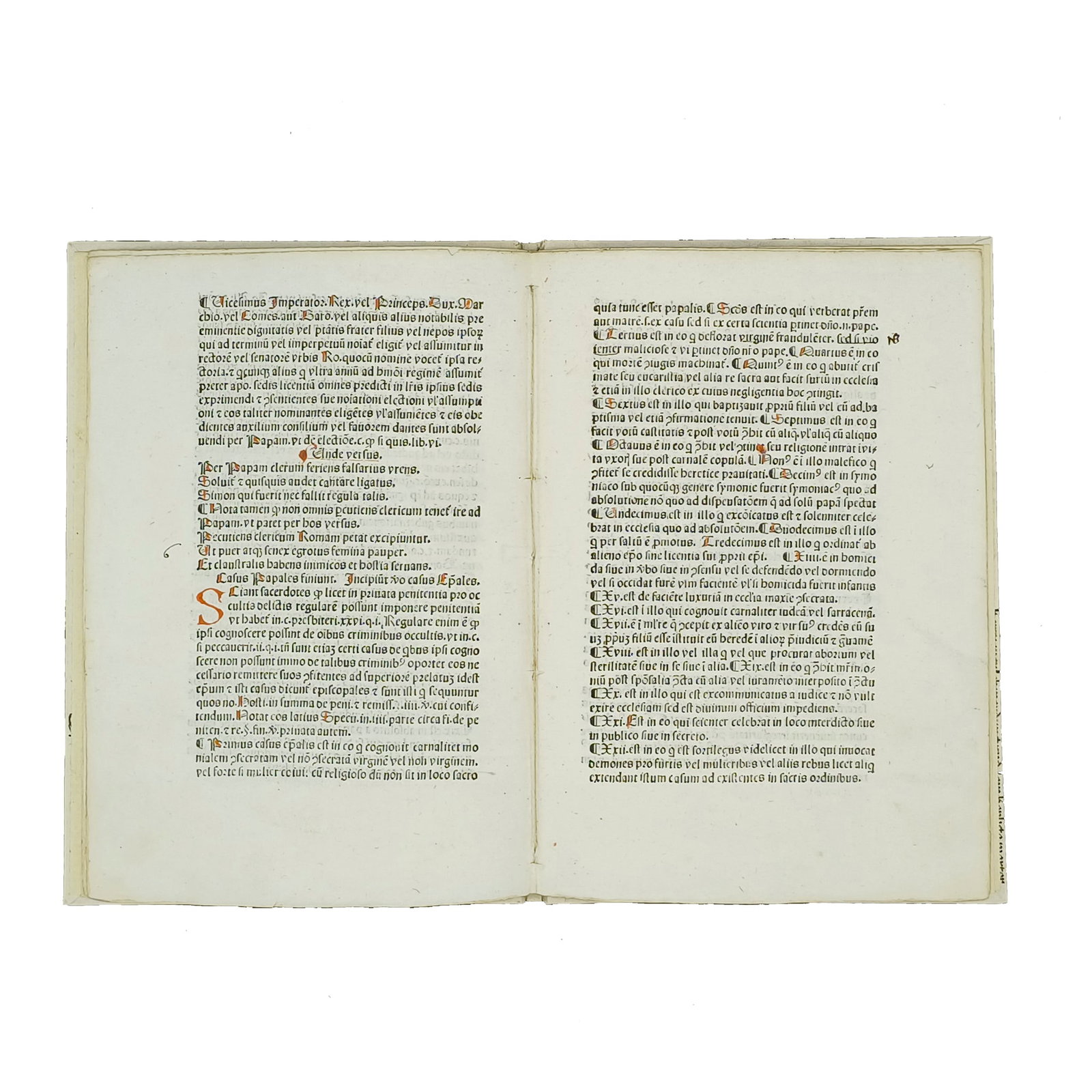 [HISTORY] - The Special Crimes Of Medieval Law. 10 Recorded Copies, Not In Us Libraries: Roman Curia. Casus papales, episcopales et abbatiales. [Rome: Bartholomaeus Guldinbeck, c. 1482-1488]. 4to, modern boards covered with a rubricated German incunable leaf, flat spine titled in ink, ff.