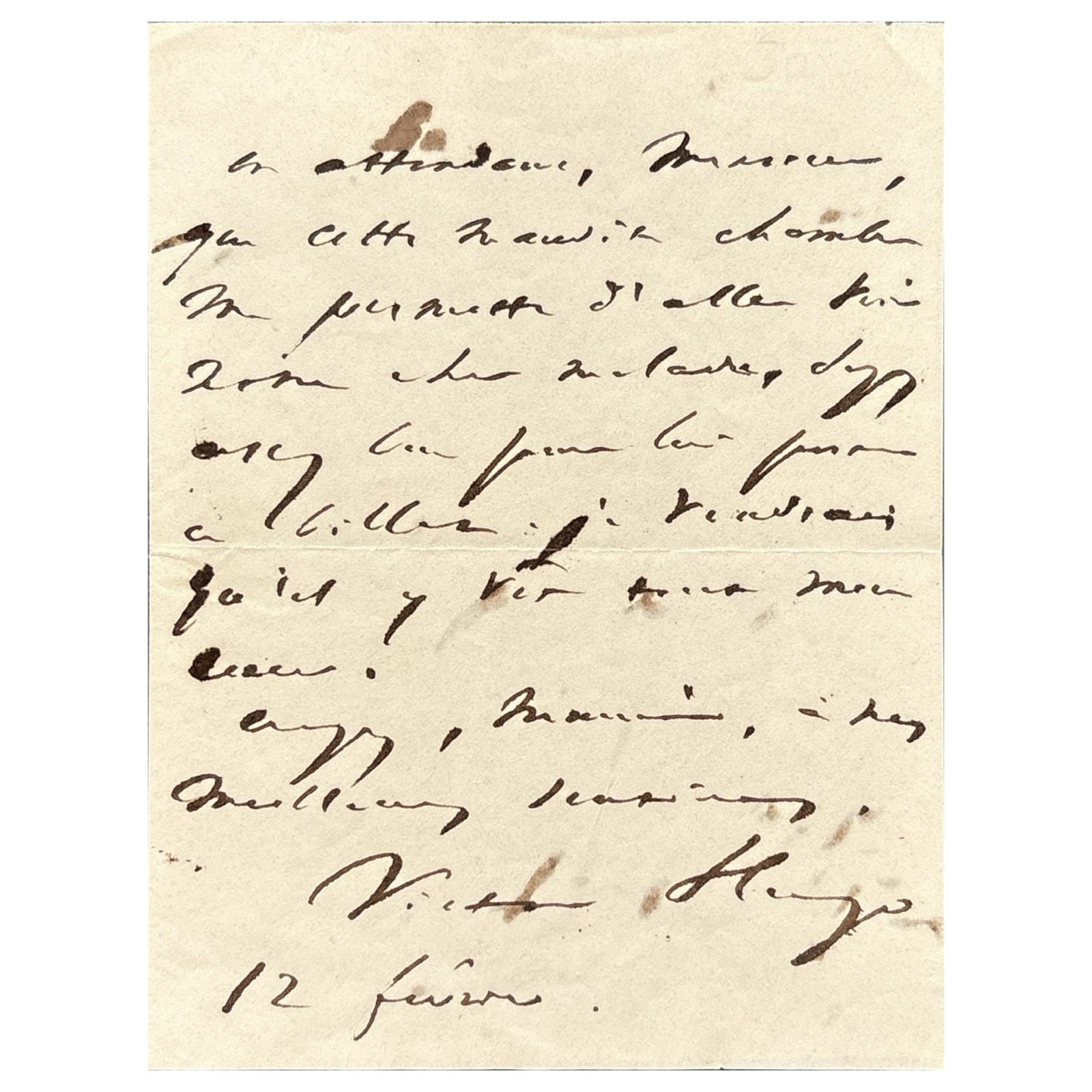 [LITERATURE] - HUGO Victor (1802 - 1885) - Between Illness And Concern: Hugo’s Brief Note Of (1 of 1)
