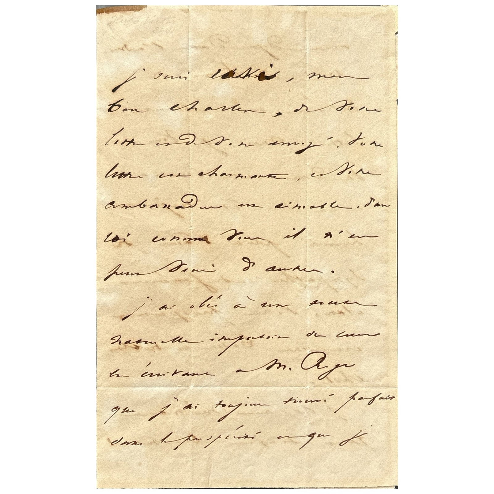 [LITERATURE] - HUGO Victor (1802 - 1885) - Victor Hugo In Friendship: A Letter Of Admiration And: Autograph letter signed, dated “29 avril” by the celebrated French novelist, dramatist and poet. 3 pp. in-8. Addressed to his colleague and friend Charles Nodier (1780 - 1844): "...je vien
