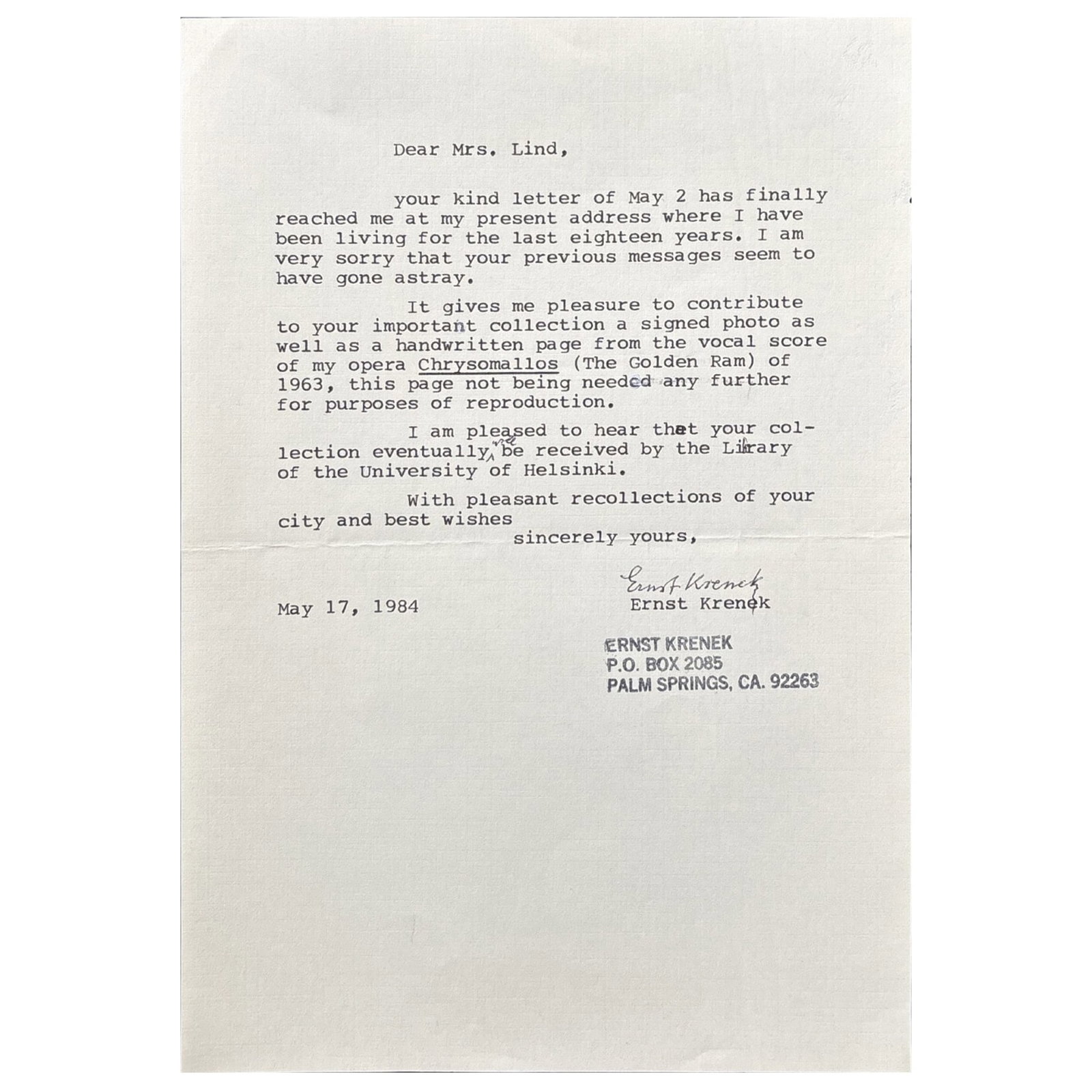[HISTORY] - KRENEK Ernst (1900 - 1991) - Krenek’s Legacy: A Signed Portrait And Musical Gift (1 of 2)