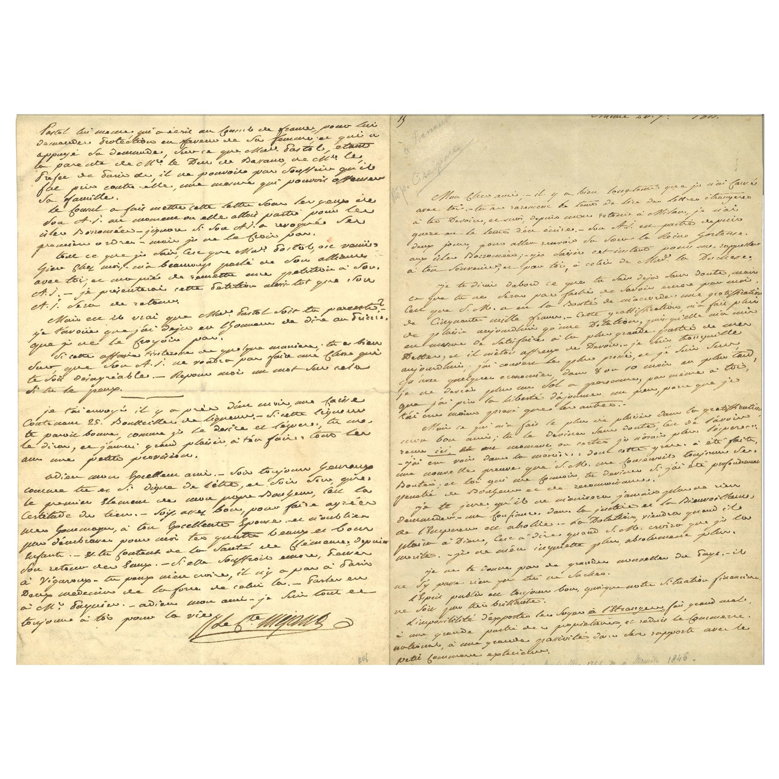 [HISTORY] - MEJAN Étienne Pierre, comte (1766 - 1846) - Milan Under Napoleon: Economy, Politics: Autograph letter signed by Etienne Mejan, secretary to Eugène Beauharnais, Viceroy of Italy, addressed to Maret, Duke of Bassano, dated Milan, September 20, 1811, 4 pp., folio. “His Imperia
