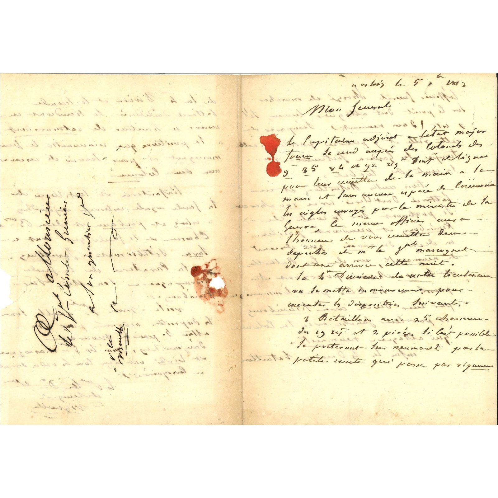 [HISTORY] - VIGNOLLE Martin de (1763 - 1824) - Tactical Orders In The Italian Campaign Of 1813: Signed autograph letter, Asling, September 5, 1813 (at the time Chief of Staff of Prince Eugène’s Army of Italy), to General Grenier (1). 3 pp., 15x21 cm. Courier address and autograph mark