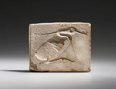 AN EGYPTIAN LIMESTONE MOULD FOR A SITTING HERON: "