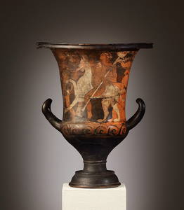 AN ATTIC RED-FIGURE KALYX KRATER WITH DIONYSOS RIDING A WHITE PANTHER