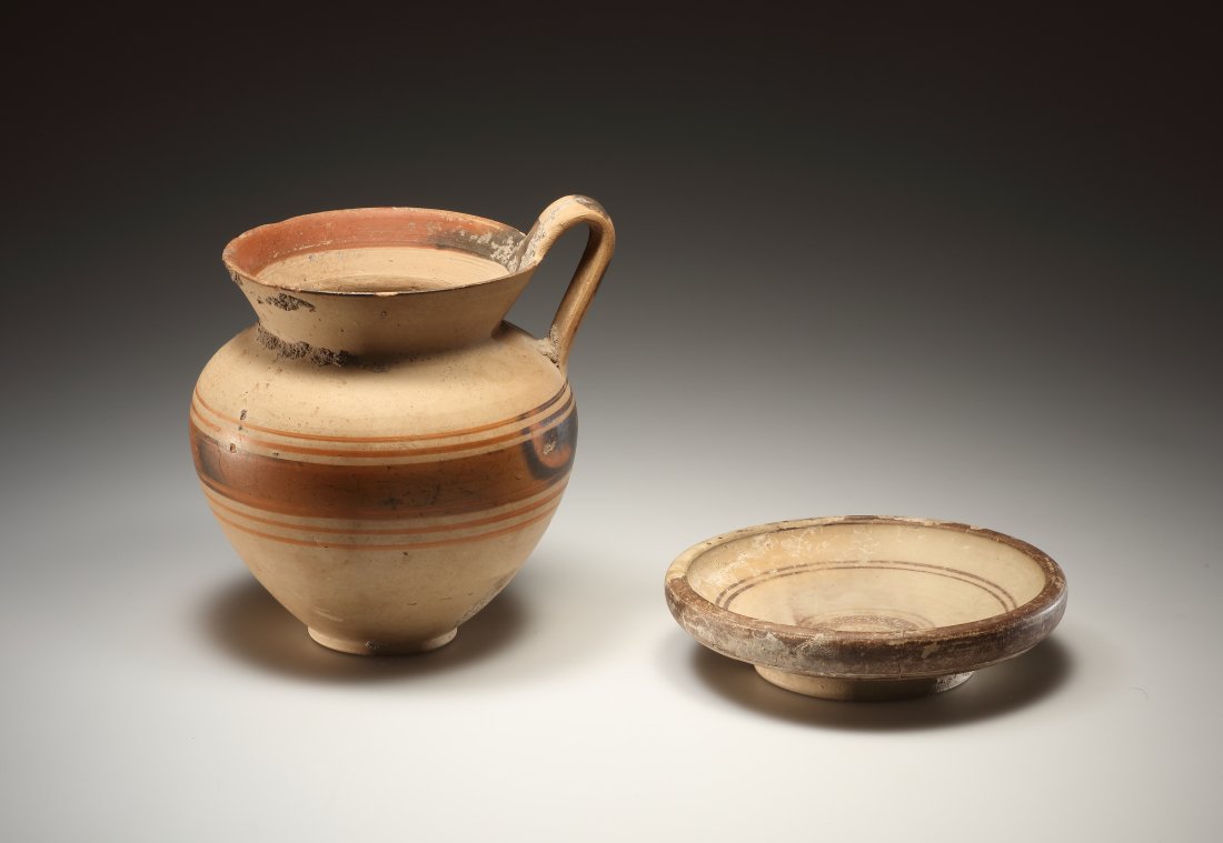 LOT OF DAUNIAN POTTERY JUG AND PLATE (2) (1 of 1)