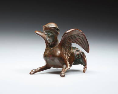 A ROMAN BRONZE SPHINX AS VASCULAR APPLIQUÃ‰: "