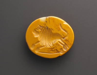 A SASSANIAN JASPER INTAGLIO WITH A LION: "