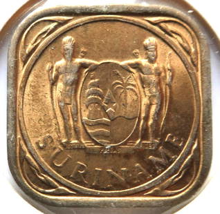 5 CENTS 1966 SURINAME Copper Plated Steel Coin: 5 CENTS 1966 SURINAME IssuerSuriname QueenJuliana (1948-1975)TypeStandard circulation coinYears1962-1972Value5 Cents (0.05 SRG)CurrencyGulden (1826-2003)CompositionBrassWeight 4 gSize 