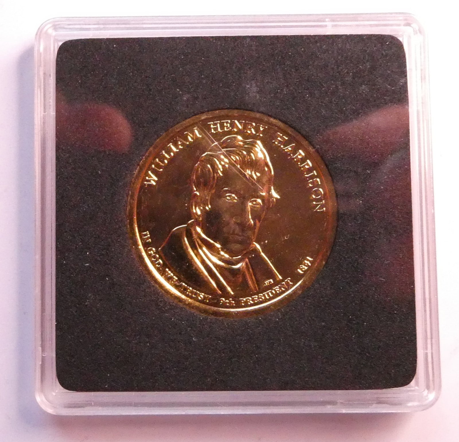 1 Dollar William Henry Harrison: The inscriptions include â€œWILLIAM HENRY HARRISON,” â€œIN GOD WE TRUST,” â€œ9th PRESIDENT,” and the year of his Presidential term â€œ1841.”IssuerUnited States 