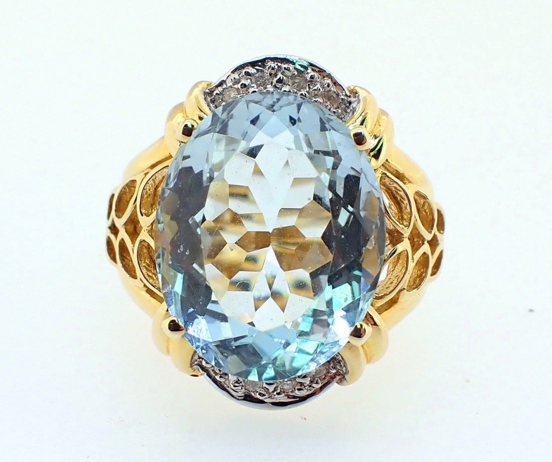 18 kt Yellow gold - Ring - 8.65 ct Aquamarine - Diamonds (1 of 16)