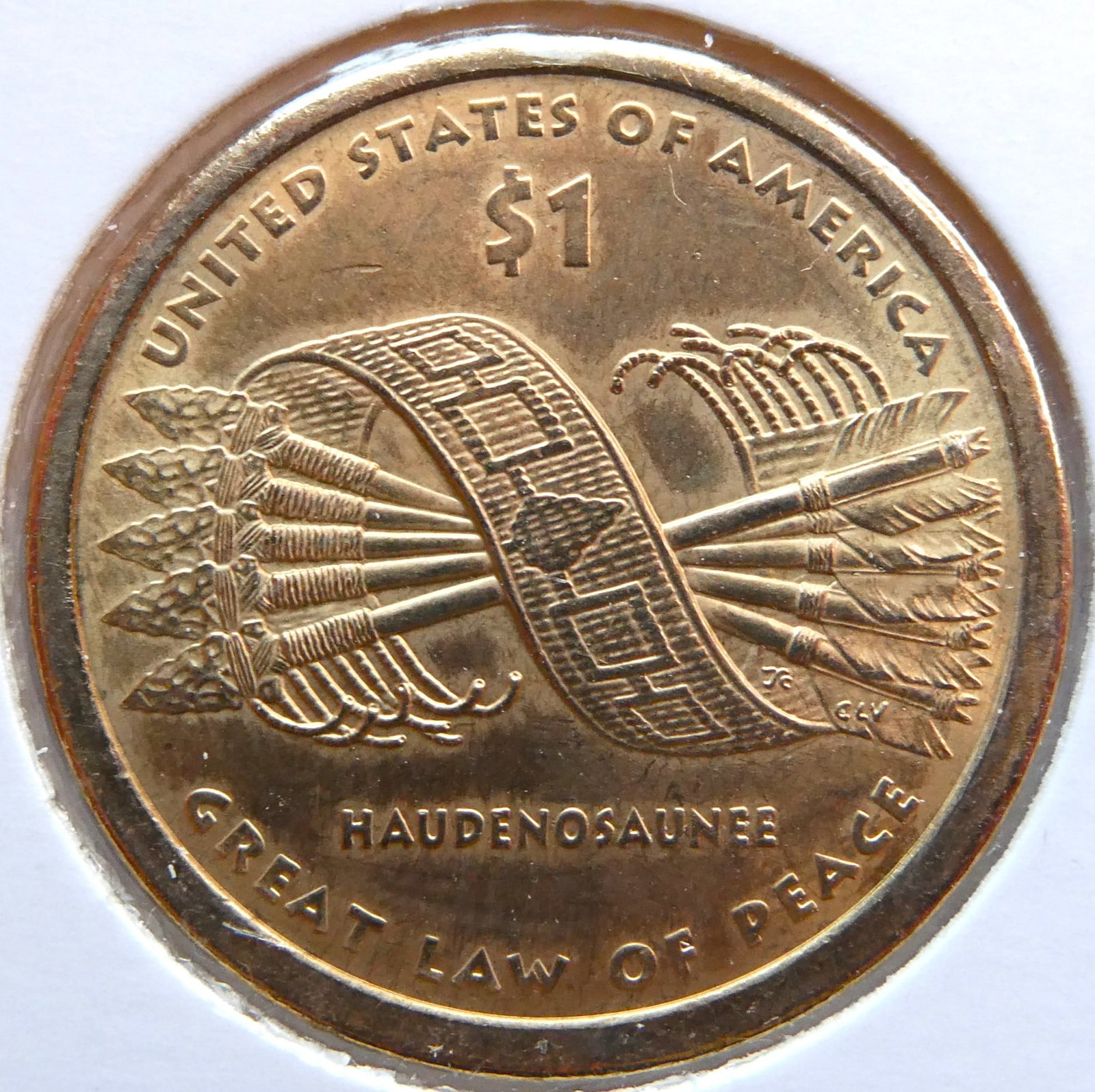 2010 Liberty 1 Dollar Coin GREAT LAW OF PEACE HAUDENOSAUNEE U.S.A: Value of 2010-P Great Law of Peace Native American Dollar ; Approximate Current Value Â· $1 ; Diameter Â· 26.50 mm ; Mintage/Proof Â· 32,643,897 / 0 ; Weight Â·
