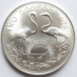 2 dollar 1973 BAHAMAS Queen Elizabeth II FLAMINGO Proof Silver Coin (29,81g)