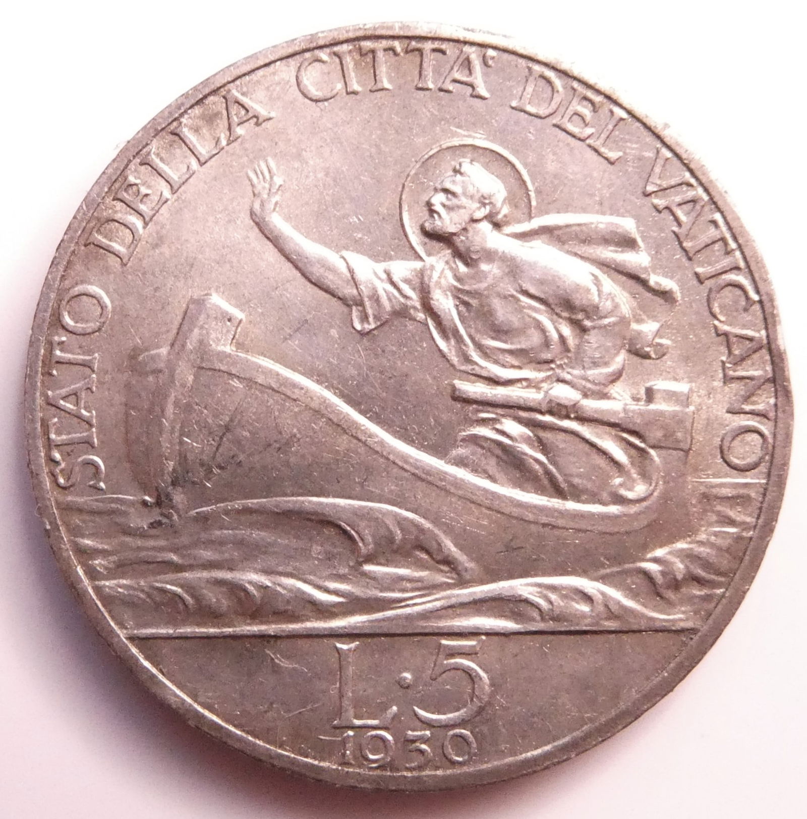 1930 VATICAN POPE PIUS XI 5 Lire Silver Coin (1 of 2)