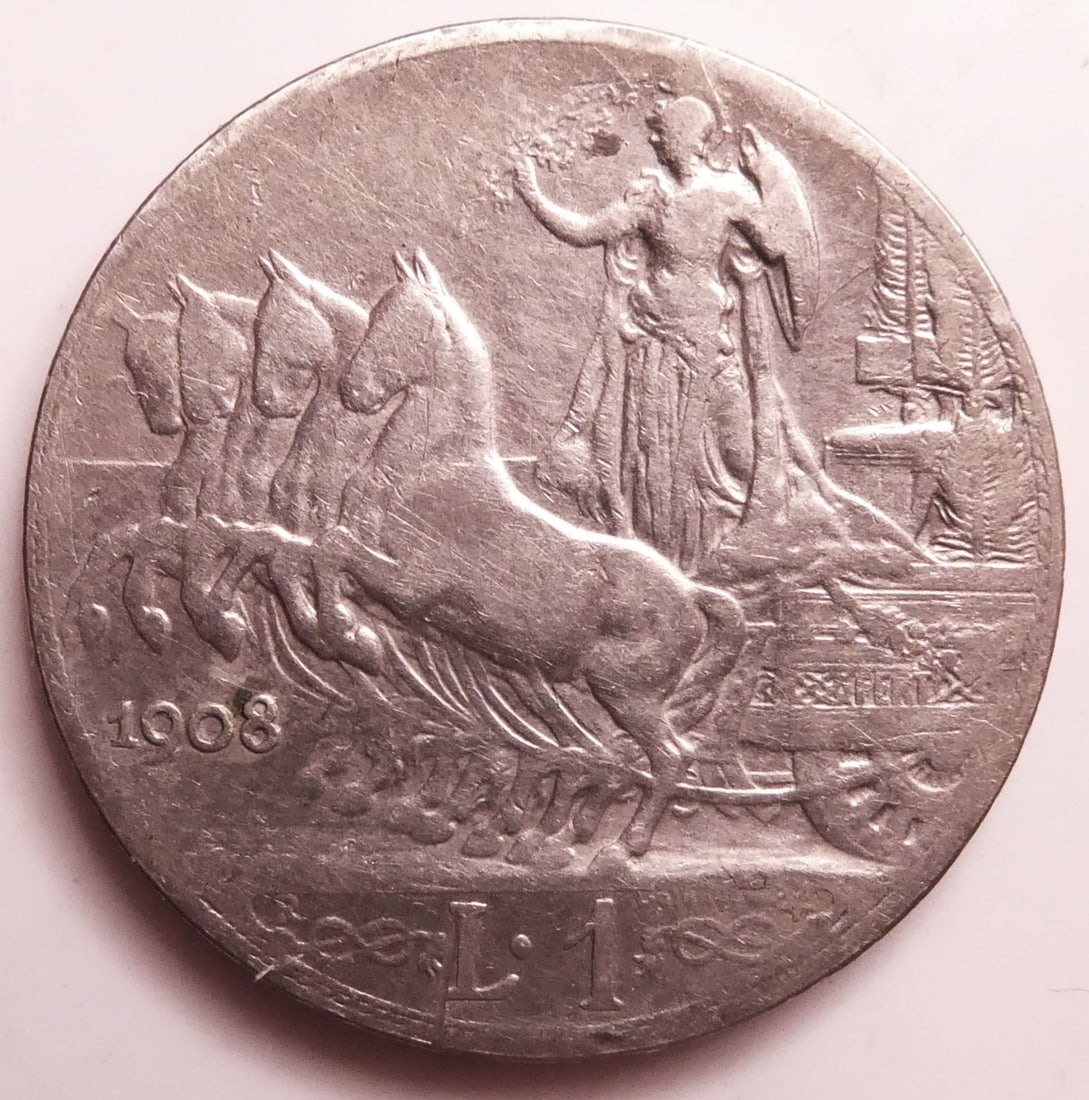 Italien Vittorio Emanuele III di Savoia 1 Lira 1908 Silver coin (1 of 2)