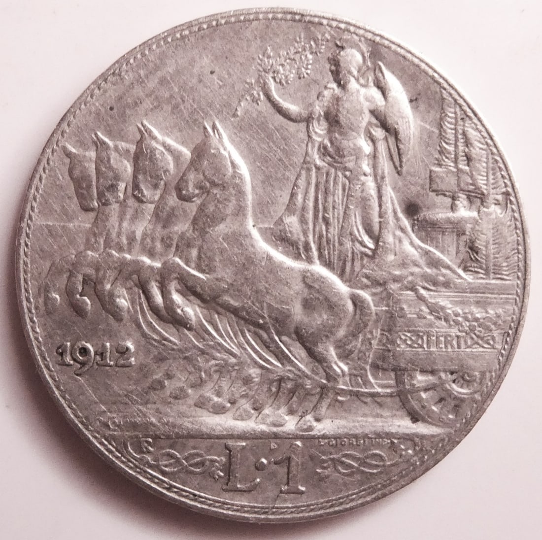 Italien Vittorio Emanuele III di Savoia 1 Lira 1912 Silver coin (1 of 2)