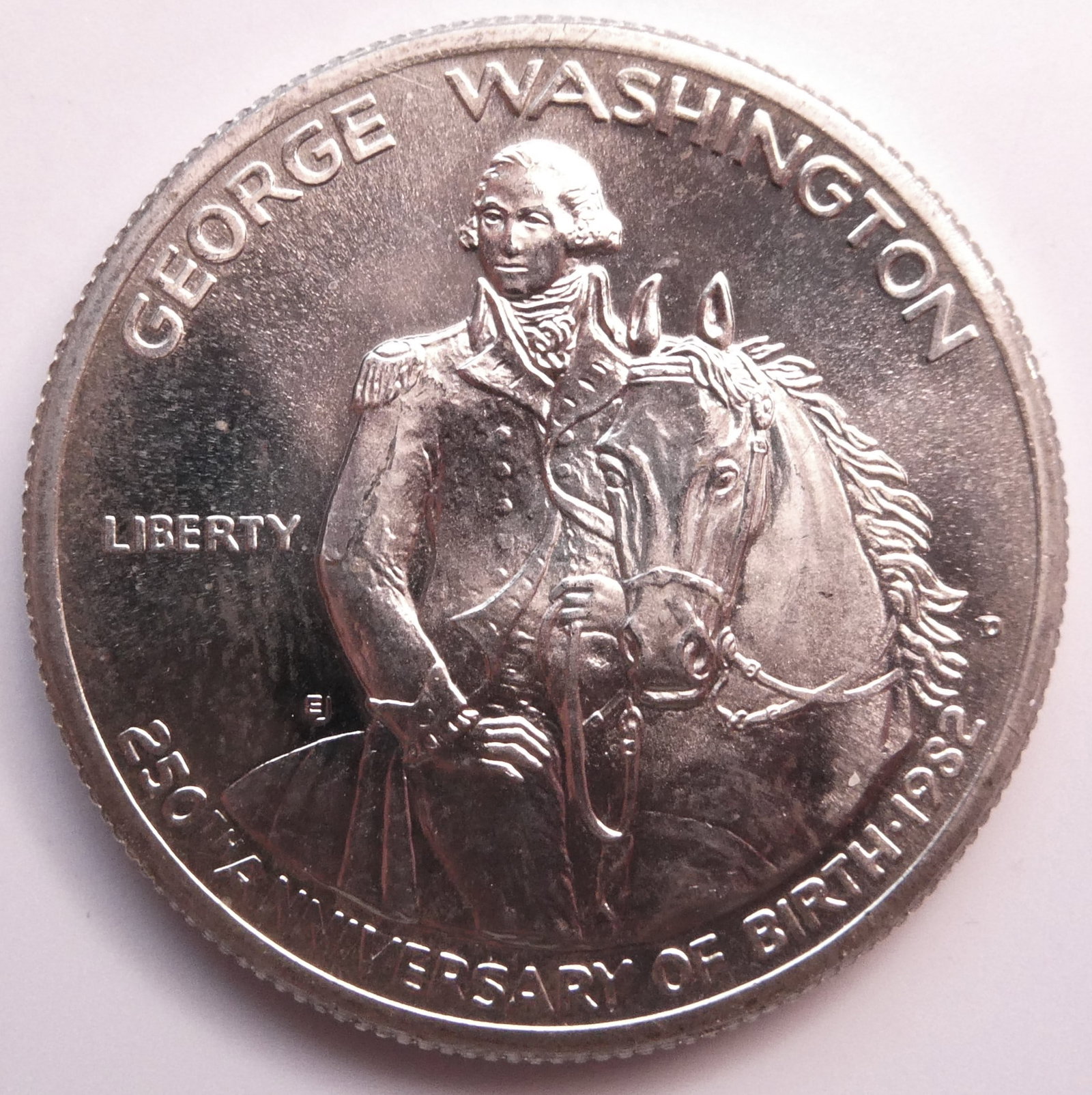 George Washington 250th Anniversary half dollar 1982 Silver coin: IssuerUnited States PeriodFederal republic (1776-date)TypeNon-circulating coinYear1982Value½ Dollar = 50 Cents½ USD = SEK 5.59CurrencyDollar (1785-date)CompositionSilver (.900)Weight12.5