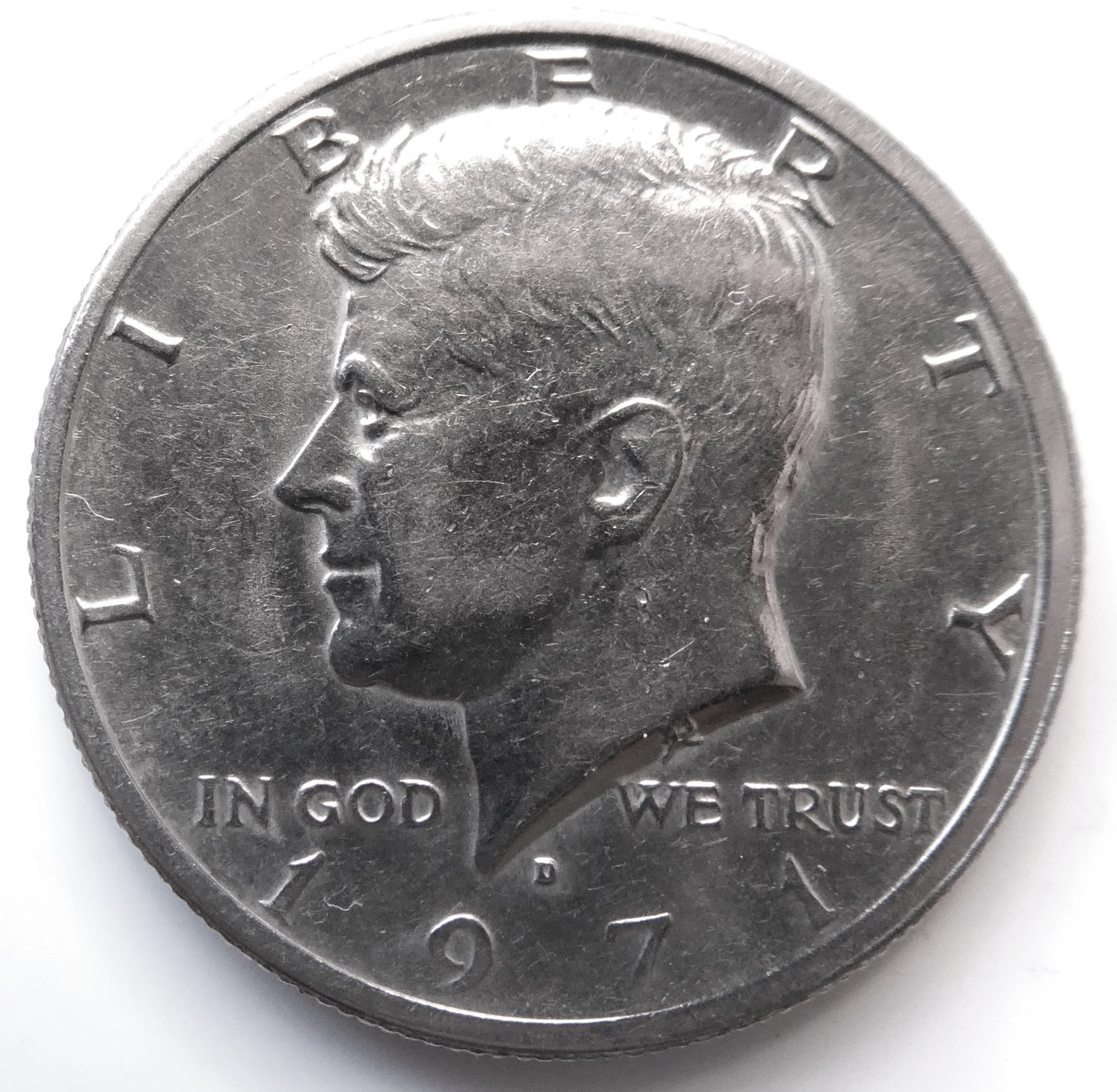 Kennedy Half Dollar Silver coin 1971-D: Country USA, Denomination½ dollar, Year 1969, Subject Kennedy Half Dollar, Period United States of America (1951 - 1980), Coin type Circulation coins, Composition Silver 0.400, Edge typeReeded,