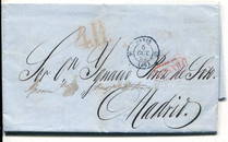 France stampless letter from Paris 5 Oct 1853 to Madrid