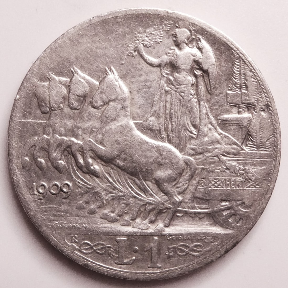 Italien Vittorio Emanuele III di Savoia 1 Lira 1909 Silver coin (1 of 2)