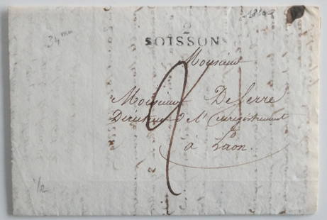 French Beautiful letter Soissons 31 July 1820 to Aisne Lyon: Franc Beautiful letter Soissons 31 July 1820 to Aisne Lyon