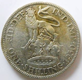 United Kingdom 1 Shilling - George V 1930 Silver coin: CountryUnited KingdomPeriodKing George V (1910 - 1936)Coin typeCirculation coinsDenomination1 shillingYear1930RulerGeorge VCompositionSilver 0.500Edge typeReededShapeRoundAlignmentMedal (0°)Weight (g