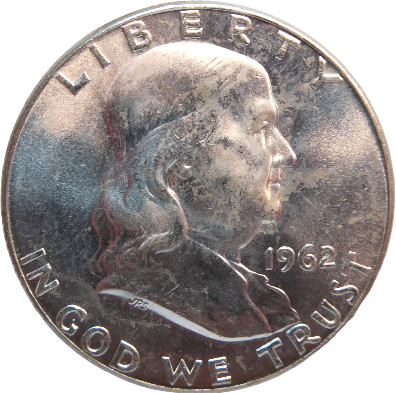 USA 1962 franklin half dollar Silver coin: IssuerUnited States PeriodFederal republic (1776-date)TypeStandard circulation coinYears1948-1963Value½ Dollar = 50 Cents½ USD = SEK 5.24CurrencyDollar (1785-date)CompositionSilver (.900