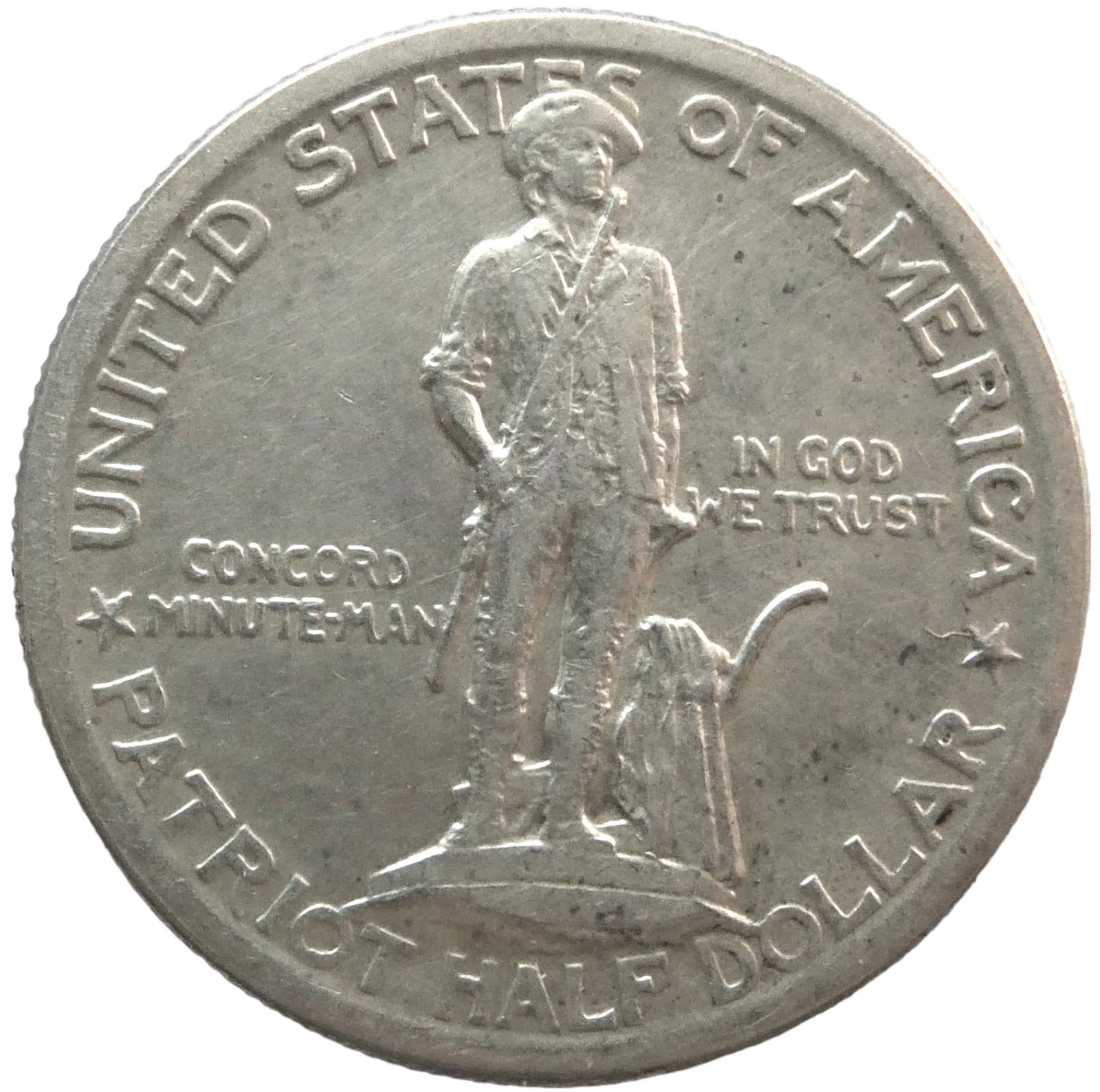 United States half Dollar Lexington-Concord Sesquicentennial Silver coin: IssuerUnited States PeriodFederal republic (1776-date)TypeNon-circulating coinYear1925Value50 Cents0.50 USD = SEK 5.23CurrencyDollar (1785-date)CompositionSilver (.900)Weight12.5 gDiameter30.61 mmShap