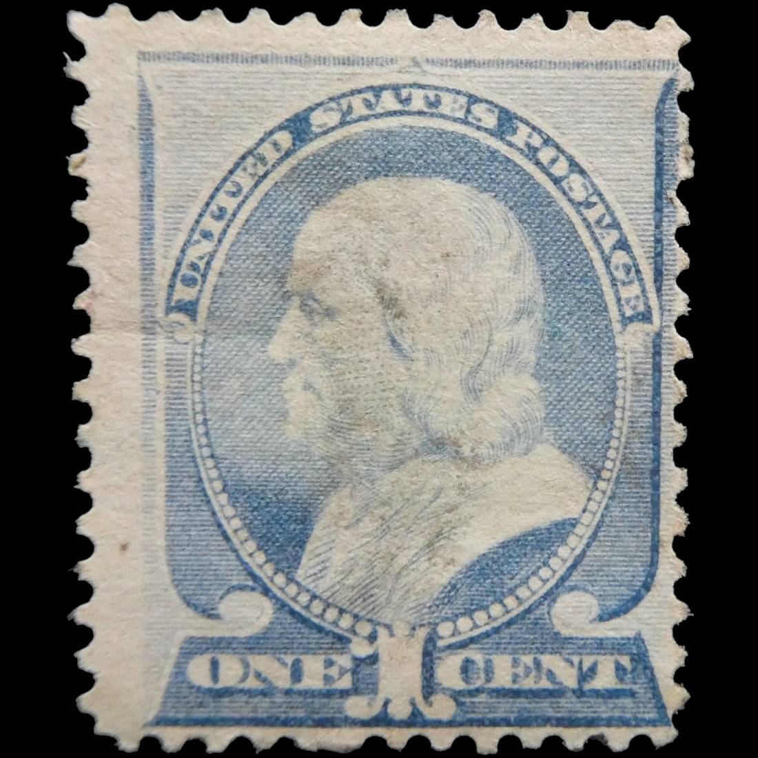 # 212 - 1887 1c Franklin, ultramarine MNH: In 1883 the domestic letter rate was reduced to 2c per half ounce. To accommodate the change two new stamps were issued: 2 cent Washington (Red Brown) and 4 cent Jackson (Blue Green). In 1887 the 1 ce