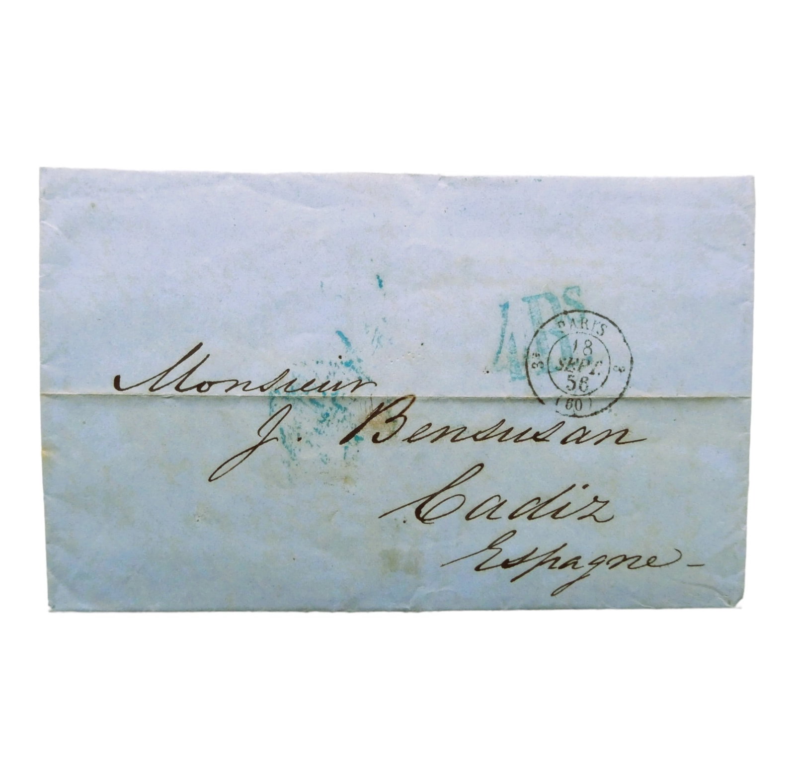 Great Britain Letter from London via forwarding agent in Paris to Spain 1856: Great Britain Letter from London via forwarding agent in Paris to Spain 1856